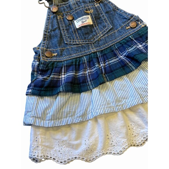 baby OSHKOSH Ruffle overall Dress Vestbak Jumper gingham Size 12M tiered - Picture 3 of 6